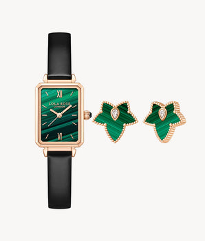 Juego de regalos de relojes y pendientes con textura de Malachite